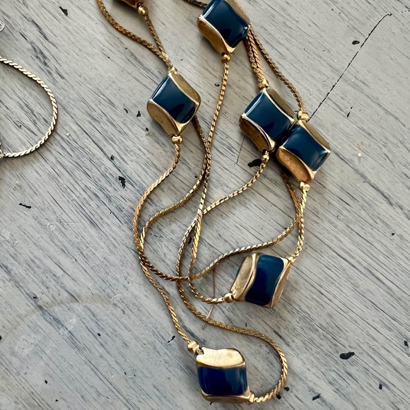 Vintage Navy Blue + Gold Enamel Necklce - Picture 5 of 9